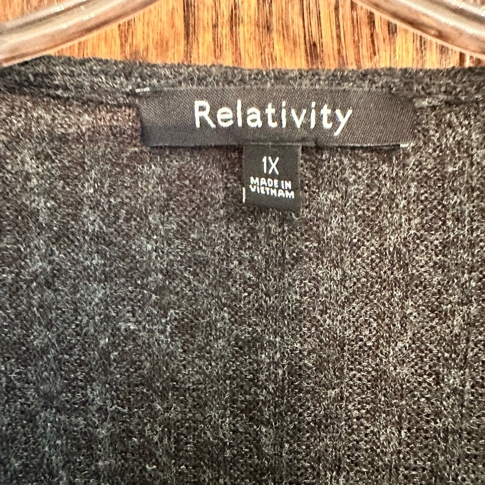 Relativity Women's Open-Front Ribbed Cardigan Sweater - Dark Gray - Picture 3 of 4